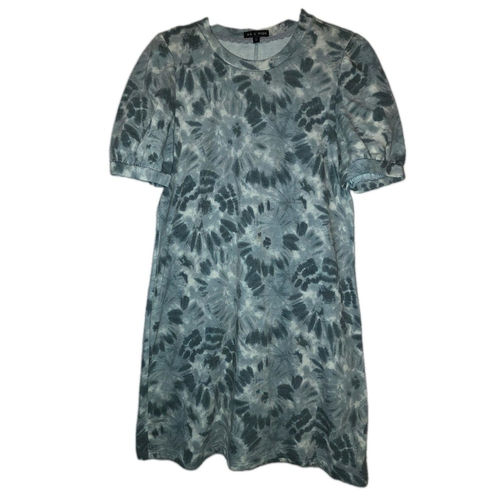 AS U WISH Tie-Dye Dress Womens XL Gray White Short Sleeve Casual Boho Hippie